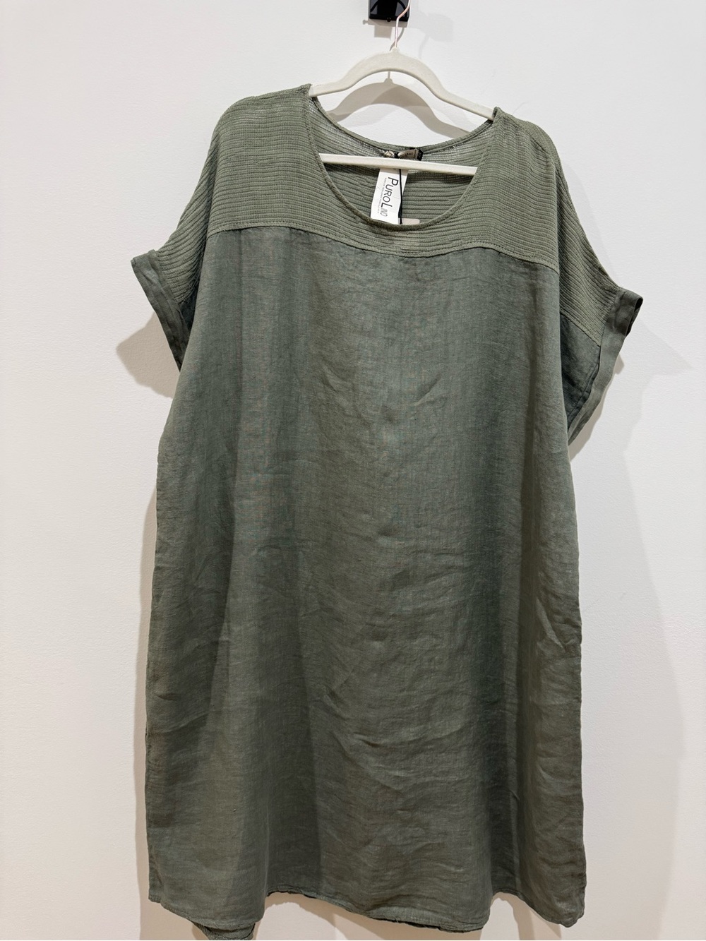 Puro Lino 100% Linen Midi Dress in Olive Green MADE IN ITALY Plus 2XL NWT costal